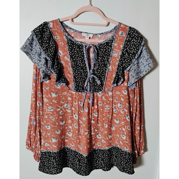 Entro Floral‎ Boho Peasant Blouse with Ruffles, Size M - Picture 1 of 6